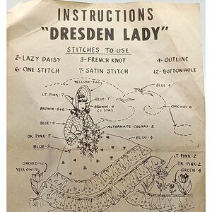 Antique Dresden Lady Embroidery Pattern Instructions By Frederick Herrschner Co.